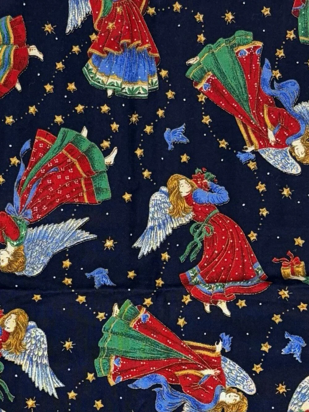 Cranston Print Works ANGELS Cotton Fabric Remnant Christmas Holiday 34x19” Navy